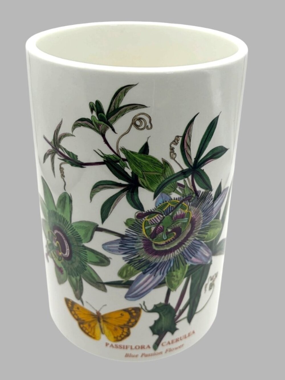 Vintage Portmeirion Botanic Garden Blue Passion Flower Utensil Crock Vase 7.75"